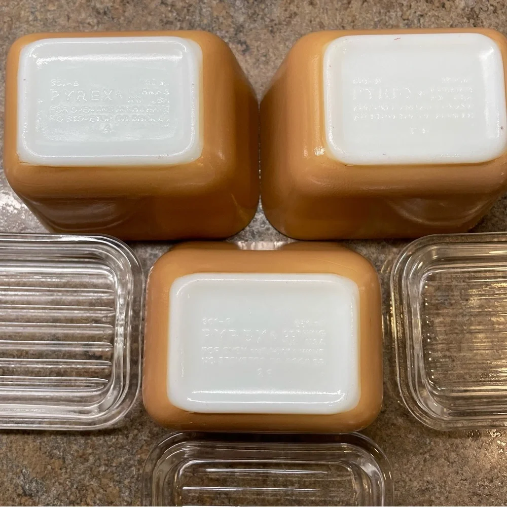 Vintage Pyrex Refrigerator Storage Dishes With Ribbed Lids Tan Set Homestead